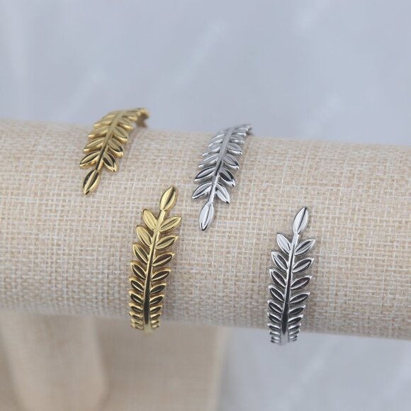 Stainless Steel Leaf Cuff Bracelet – Gold or Silver Electroplated - Picture 4 of 6